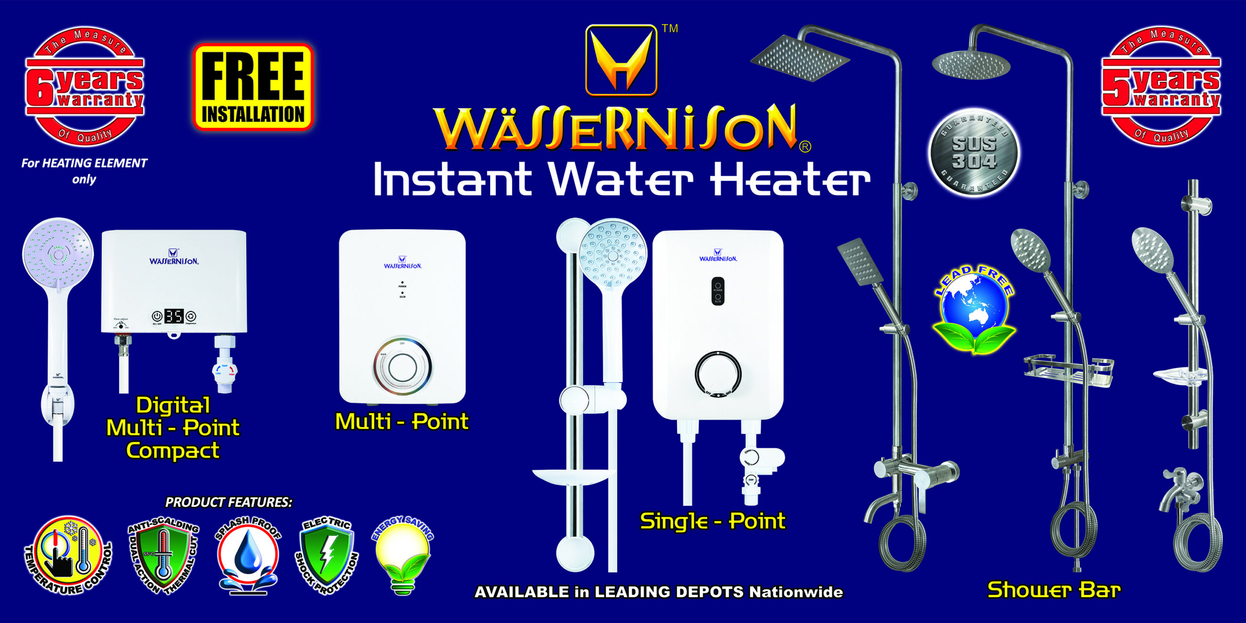 Instant Water Heater with Shower Bar